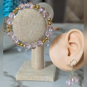 Elegant Pink and Gold Beaded Earrings